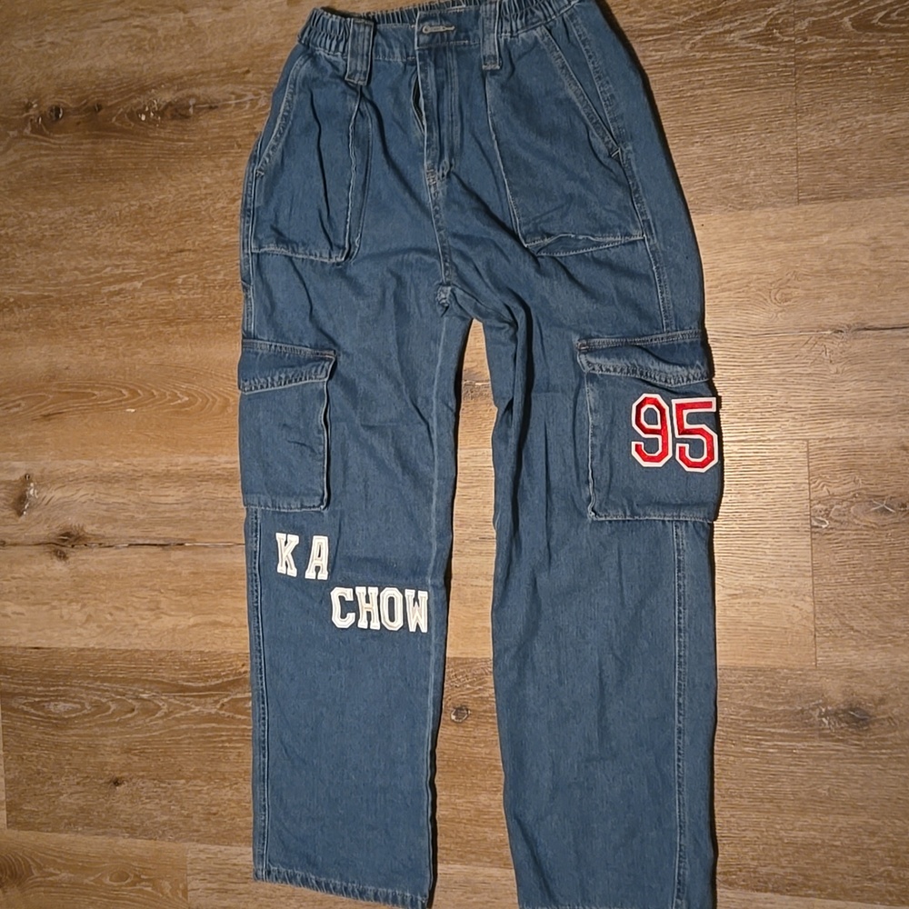 Simple Society High-Rise Wide Leg Cargo Jeans - Blue